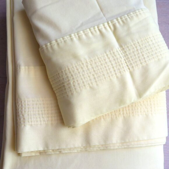 Vintage 70s Springmaid Full 4pc Sheet Set Canary Yellow No Iron Percale Cottage - Picture 3 of 10